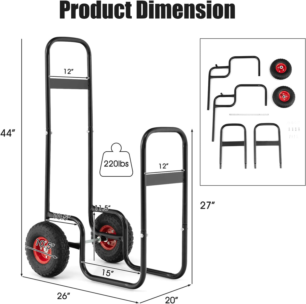 happygrill firewood cart with wheels, rolling fire wood on a desk or shelf