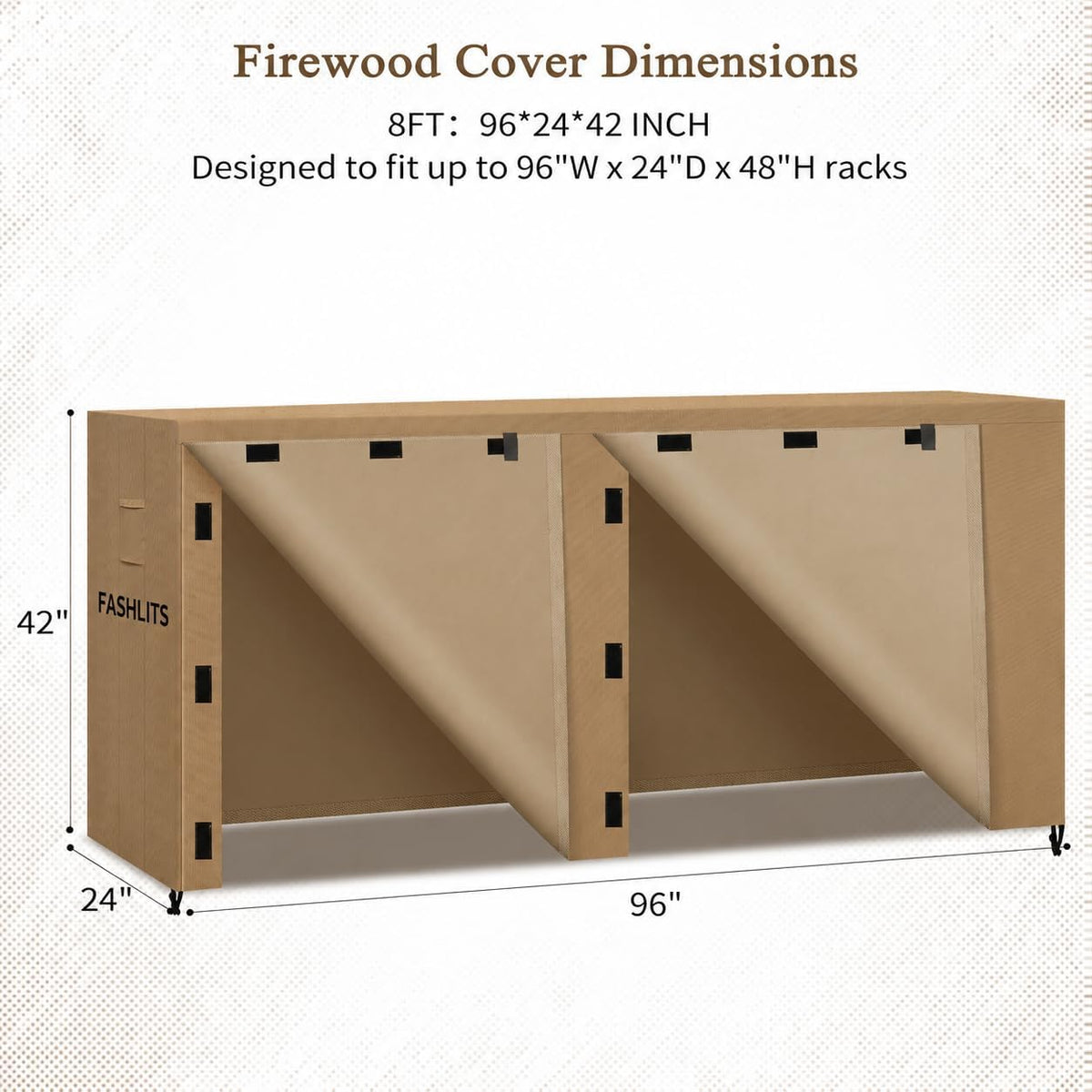 8ft firewood rack cover, waterproof heavy duty 600d, close-up detail