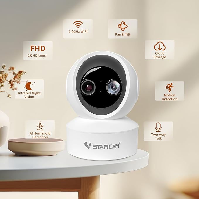 VSTARCAM Indoor Security Camera, 2K HD 360° PTZ Dog Pet Camera