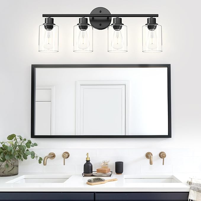 Guliaofo 4-Light Black Bathroom Light Fixtures, E26 Modern Vanity Lights