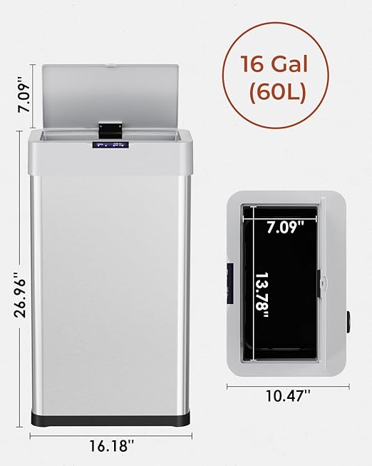 TLSUNNY 16 Gallon Motion Sensor Trash Can, Touchless Automatic Garbage Can