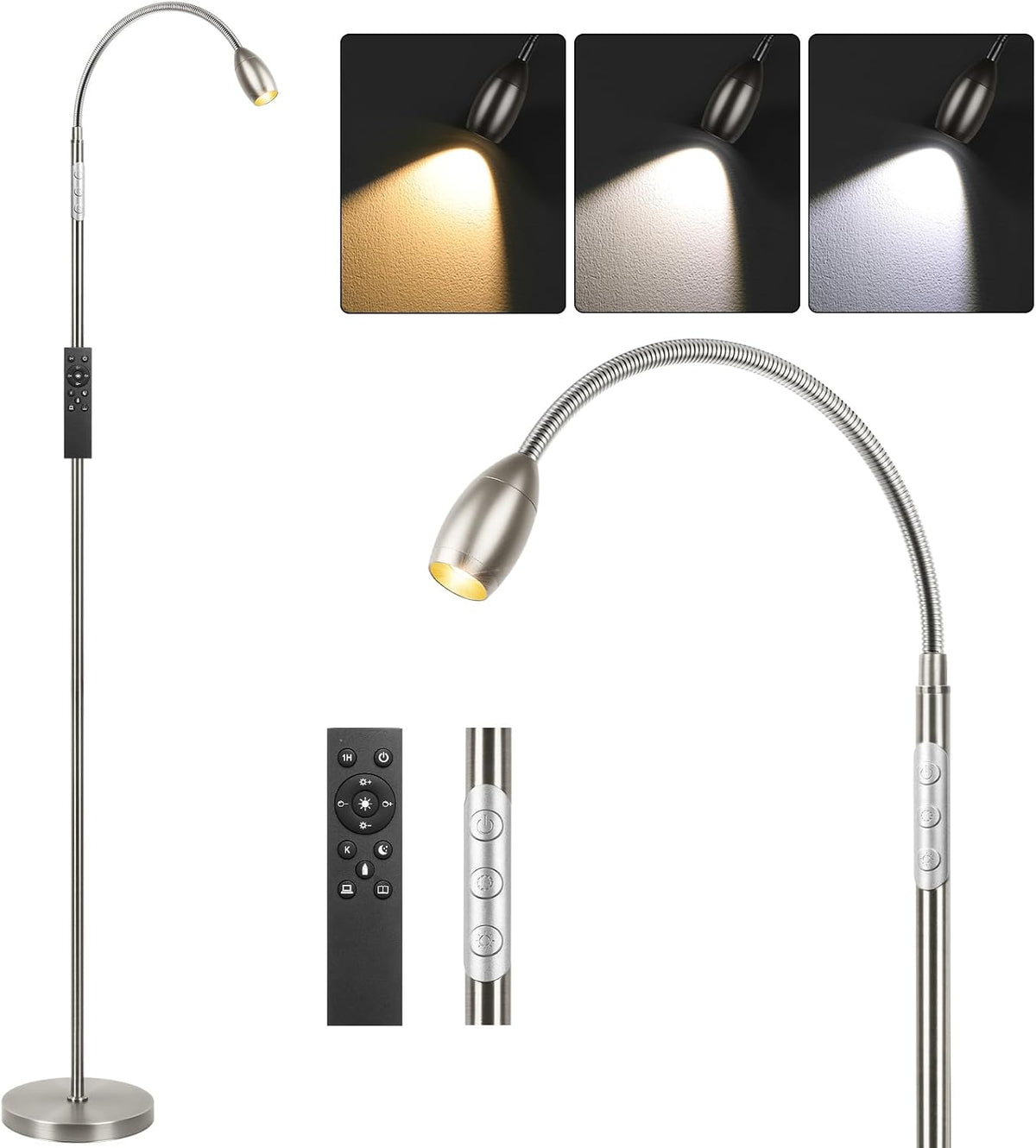 Reading Floor Lamp, Dimmable Zoomable Spotlight, Adjustable Color Beam Standing