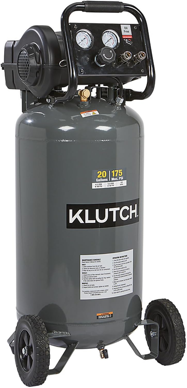 Klutch 20-Gallon Air Compressor, 2 HP, 120V
