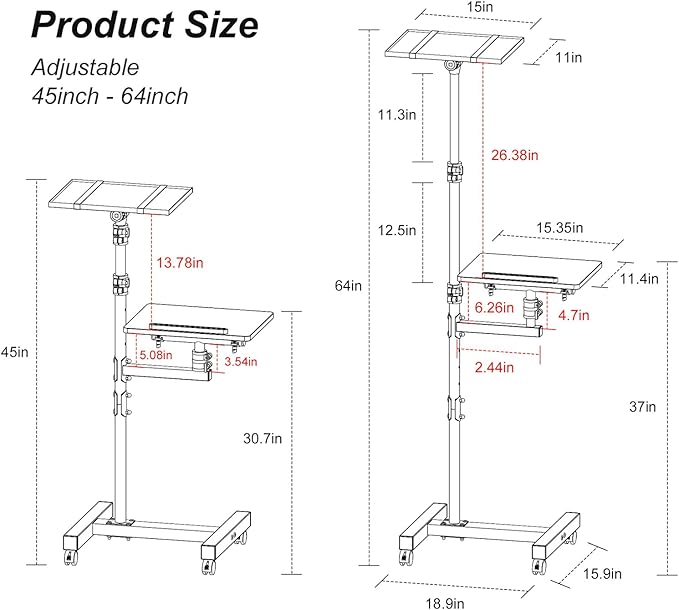 Facilife 2 Shelves Projector Stand Tripod, Height Adjustable Max 64", Mobile