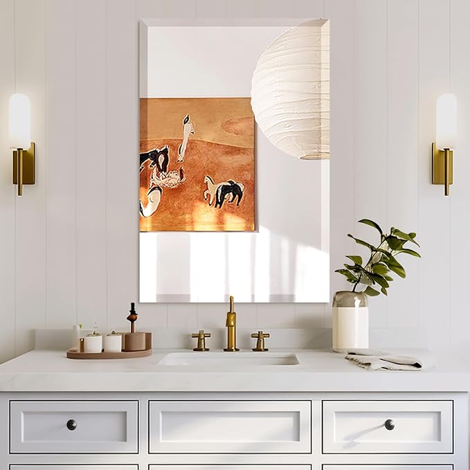 Mirrorons Beveled Mirror, Hangs Horizontally or Vertically. Upgraded