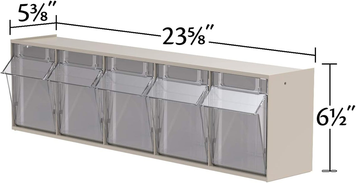 akro-mils tiltview plastic storage cabinet with 5 tilt, close-up detail