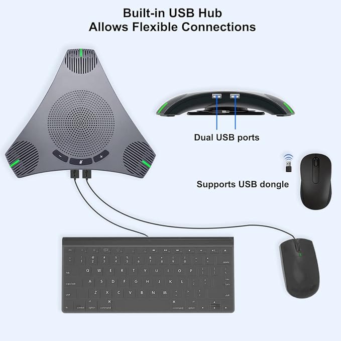 Conference Speaker and Microphone, 360° Omnidirectional USB Speakerphone