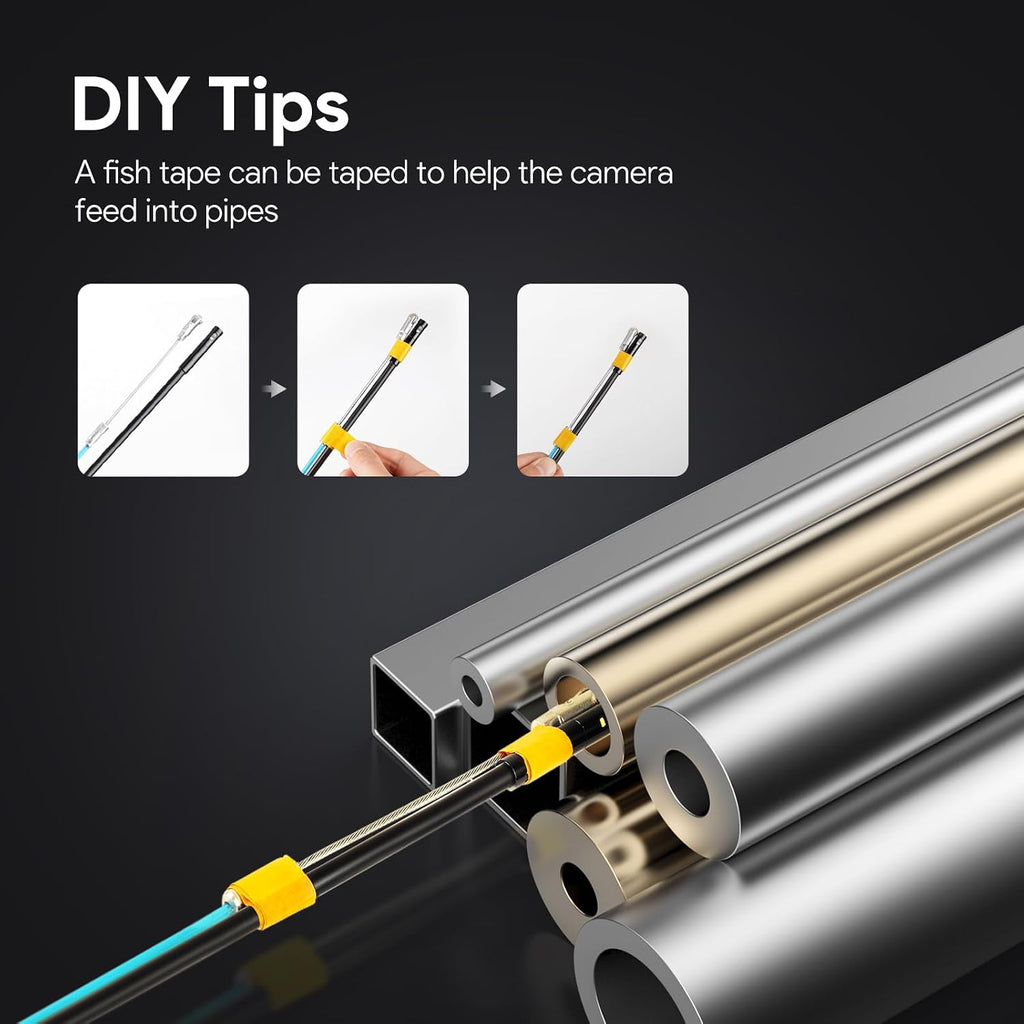 depstech 50ft endoscope camera, 5" ips screen triple showing dimensions
