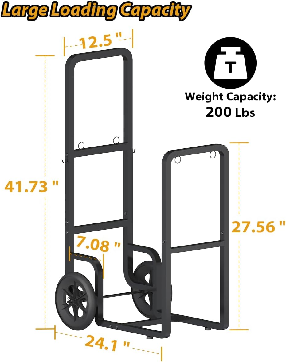 easy-assembly firewood cart, rolling log carrier for outdoor shown in use