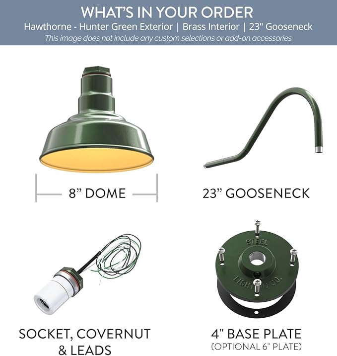 Steel Lighting Co. Hawthorne Barn Light | Outdoor Wall Mounted | 8 inch Dome |