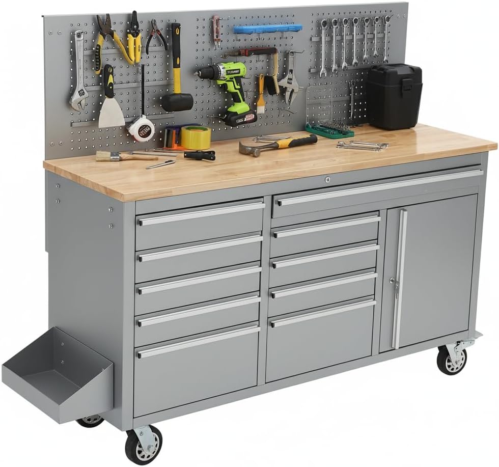 garvee 61-inch rolling tool chest, 10 drawers garage, package contents