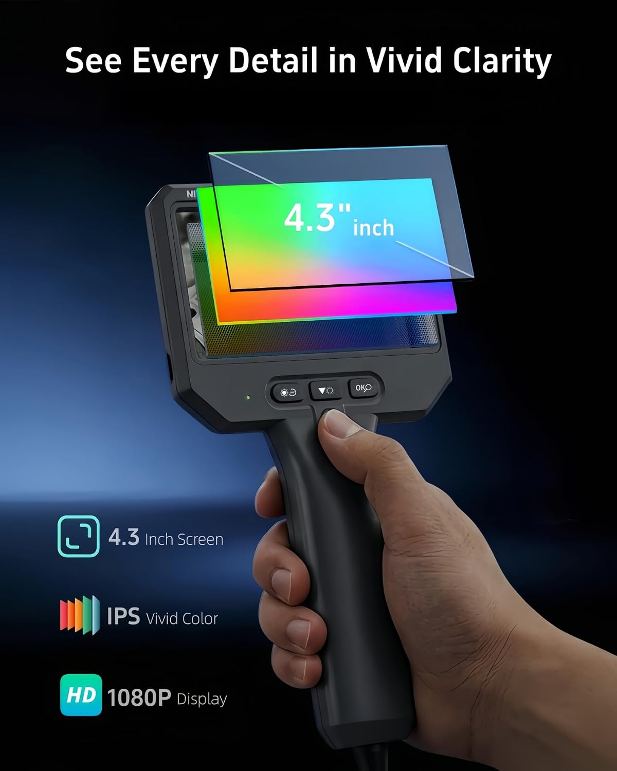 3.9mm endoscope camera with light, 1920p hd borescope, side view