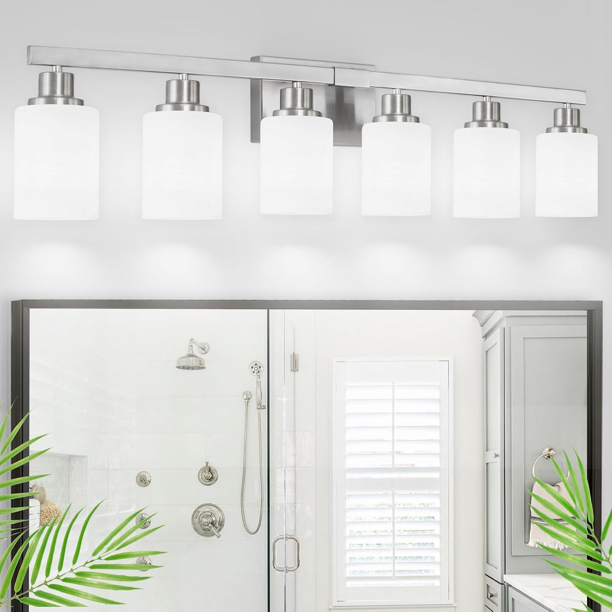 DIKAIDA 38" Bathroom Vanity Light, 6-Light Nickel Vanity Lights