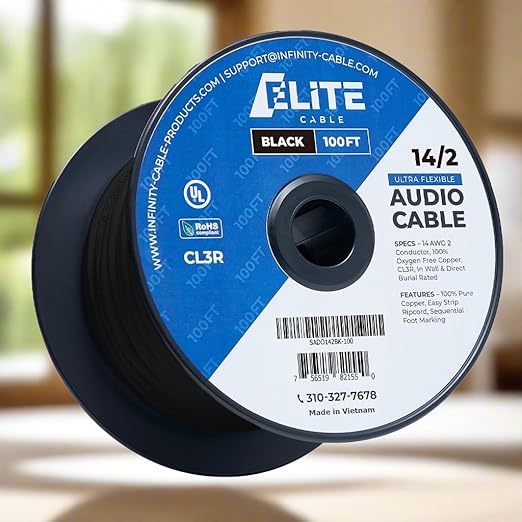 Elite 14/2 Speaker Wire 100ft, UL Listed,