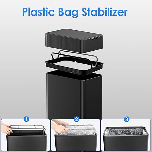 TLSUNNY 13.2 Gallon Automatic Trash Can, Stainless Steel Motion Sensor Garbage