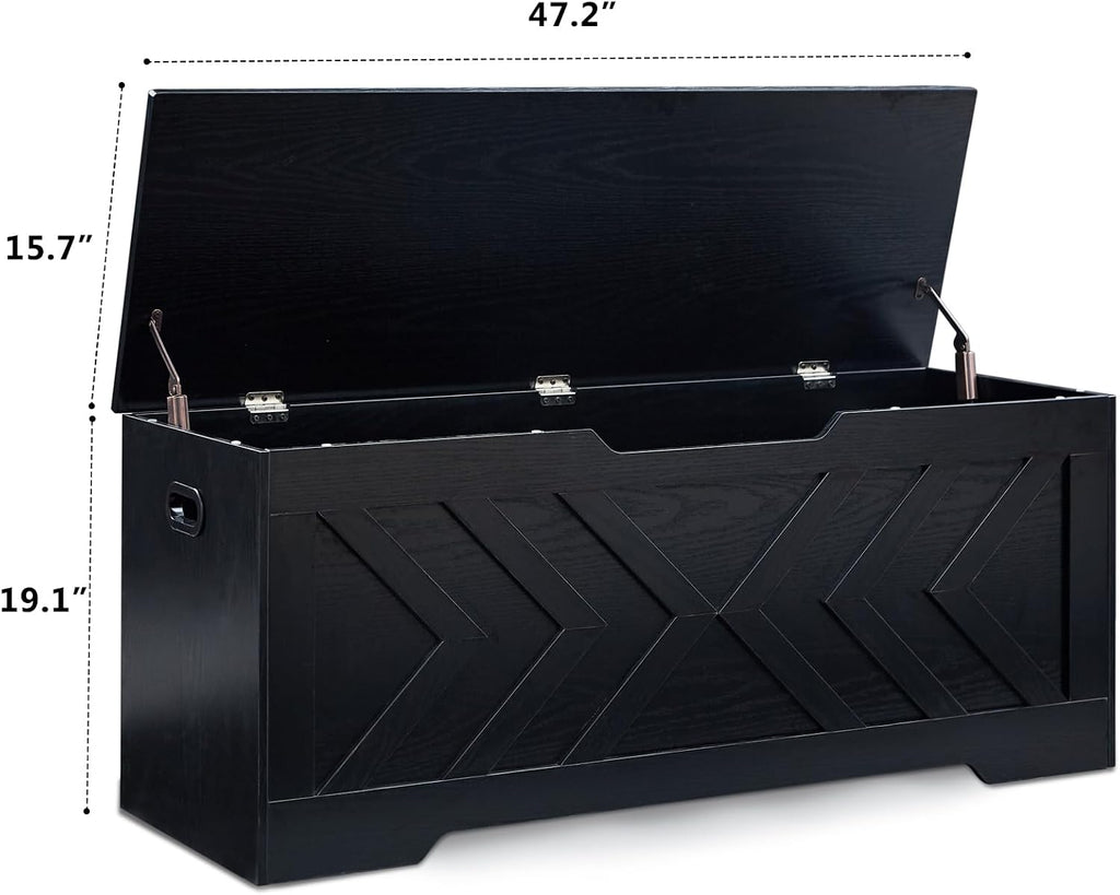 47.2” storage bench,extra large wooden storage chest with, close-up detail