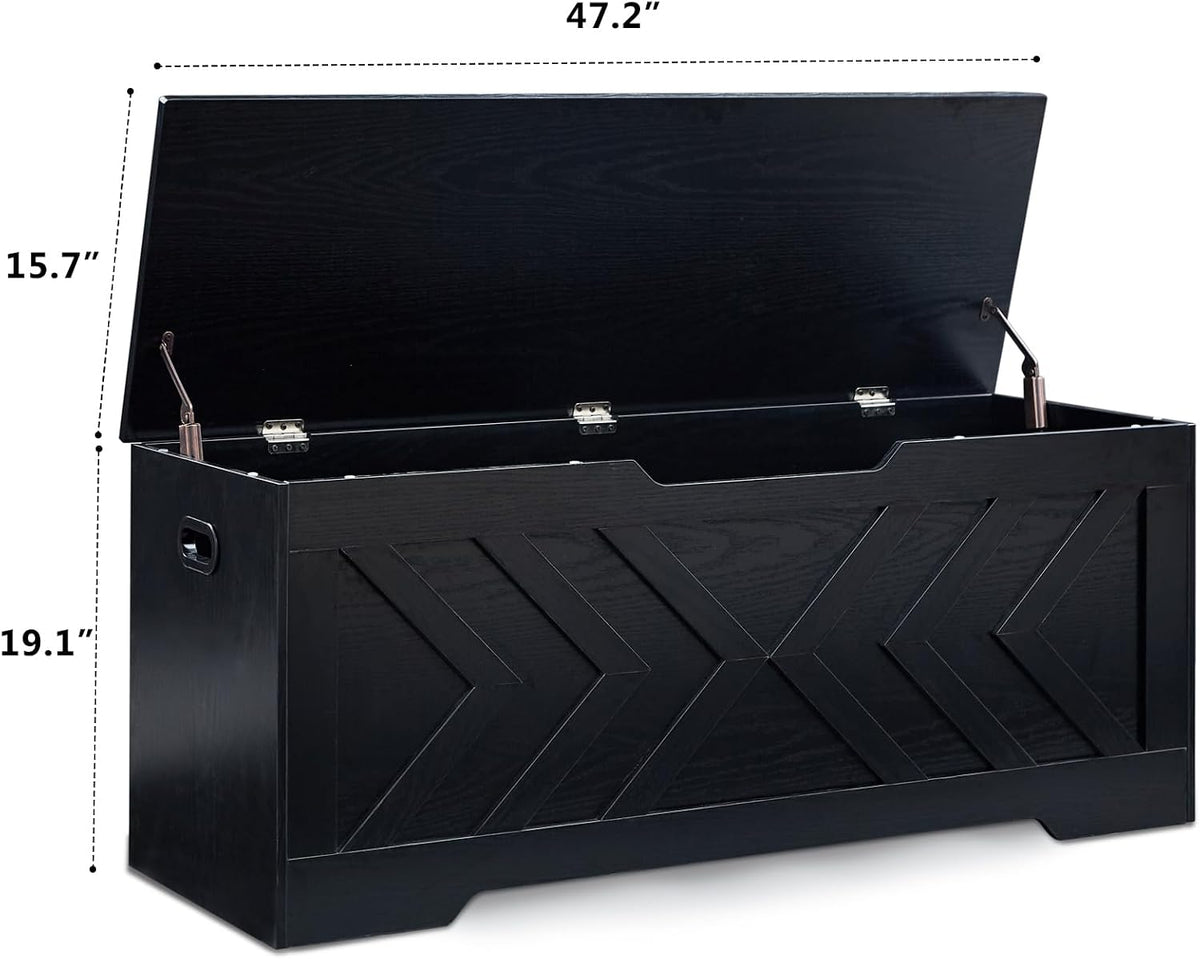 47.2” storage bench,extra large wooden storage chest with, close-up detail