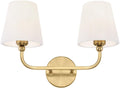 2-Light Brushed Gold Bathroom Vanity Light, Pleated Fabric Shade | 17" 2-light gold double wall sconce with white pleated fabric shades, E26 bulbs, hardwired, upward only, VL837-BG-Z-2