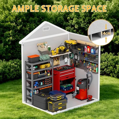 PIPLEO 6x4 FT Resin Outdoor Storage Shed with Floor, Plastic Garden Storage Shed with Lockable Door & Vent, All Weather Versatile Tool Shed for Backyard, Patio, Lawn, Cloud Gray