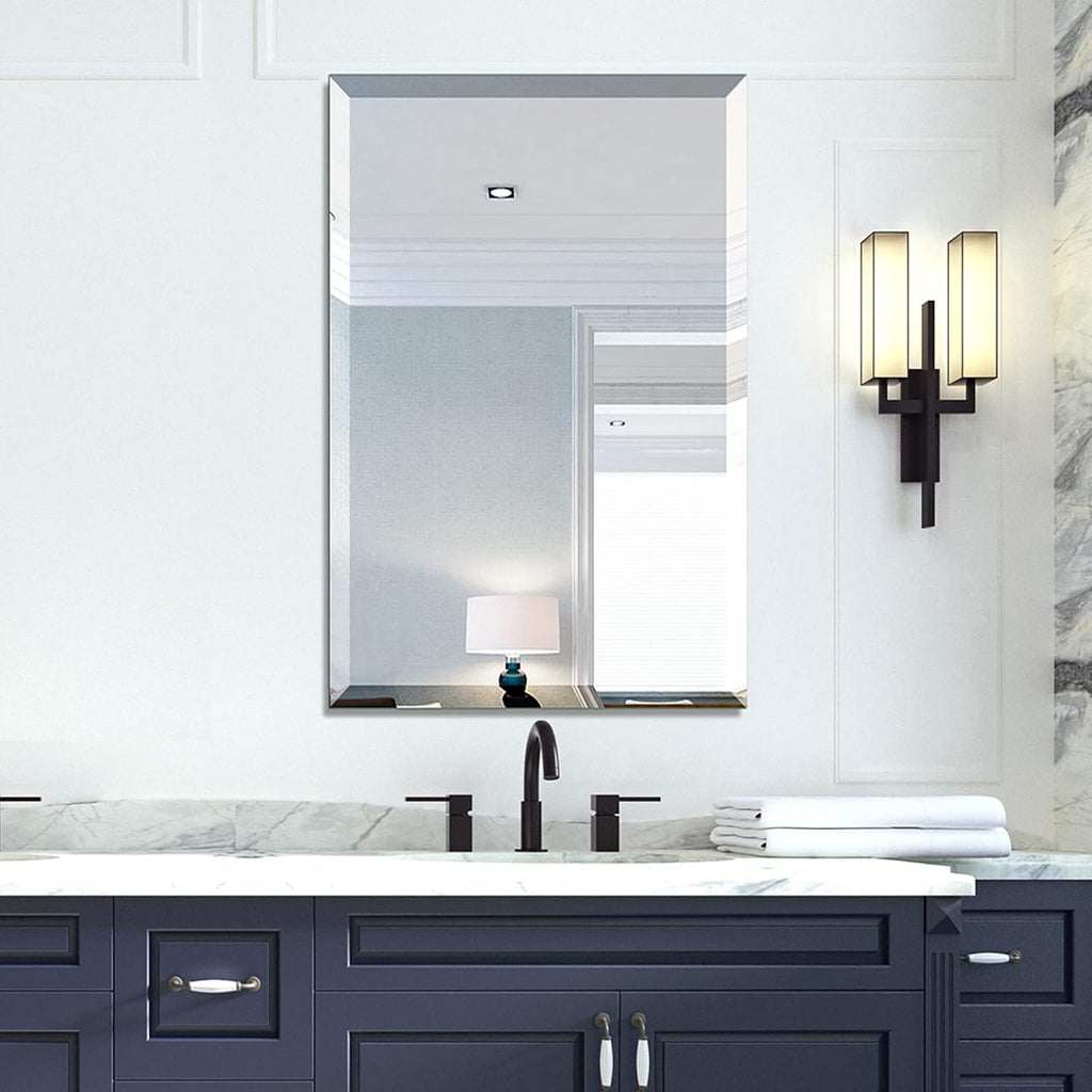 Mirrorons Beveled Mirror 24x36 Frameless Bathroom Wall Mirror Shatterproof