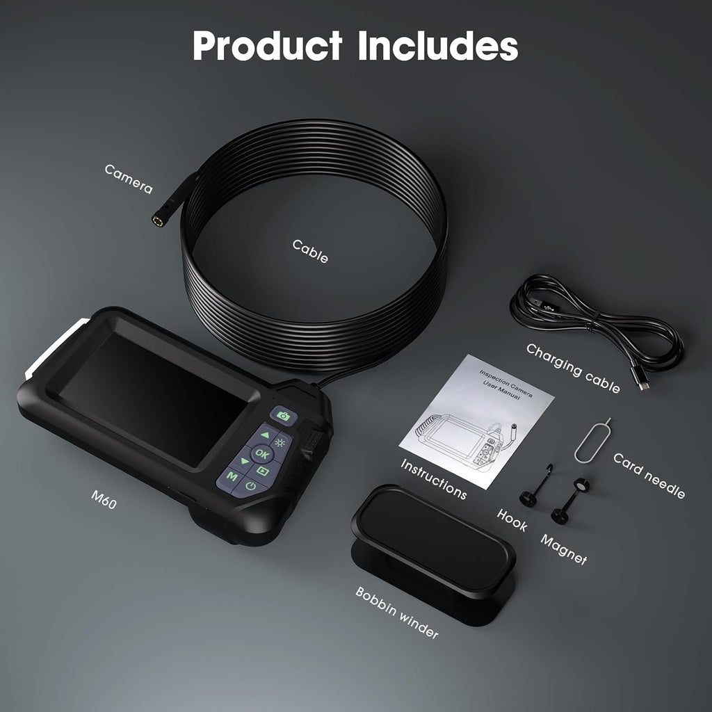 endoscope camera with light,triple lens 1080p hd borescope,16.4ft/5m, front angle view