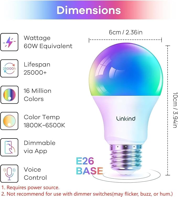Linkind Smart Light Bulbs with Remote Control, Smart Bulb That Work with Alexa
