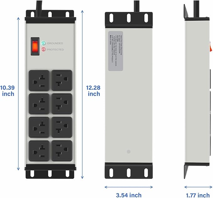 CCCEI 2PCS Heavy Duty Power Strip Surge Protector 20 AMP, 8 Outlets 12 Gauge