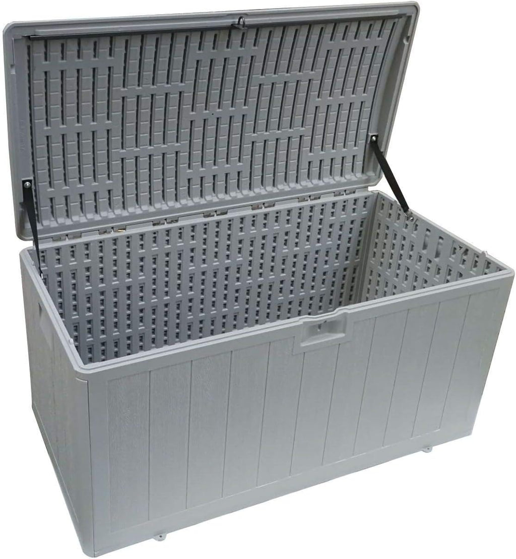 plastic development group outdoor deck box, standard close showing dimensions
