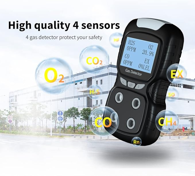 XLA Alert Portable Gas Detector, Gas Clip 4 Gas Monitor Meter Tester Analyzer