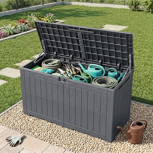 Tangkula 120 Gallon Waterproof Outdoor Storage Box with Lockable Lid