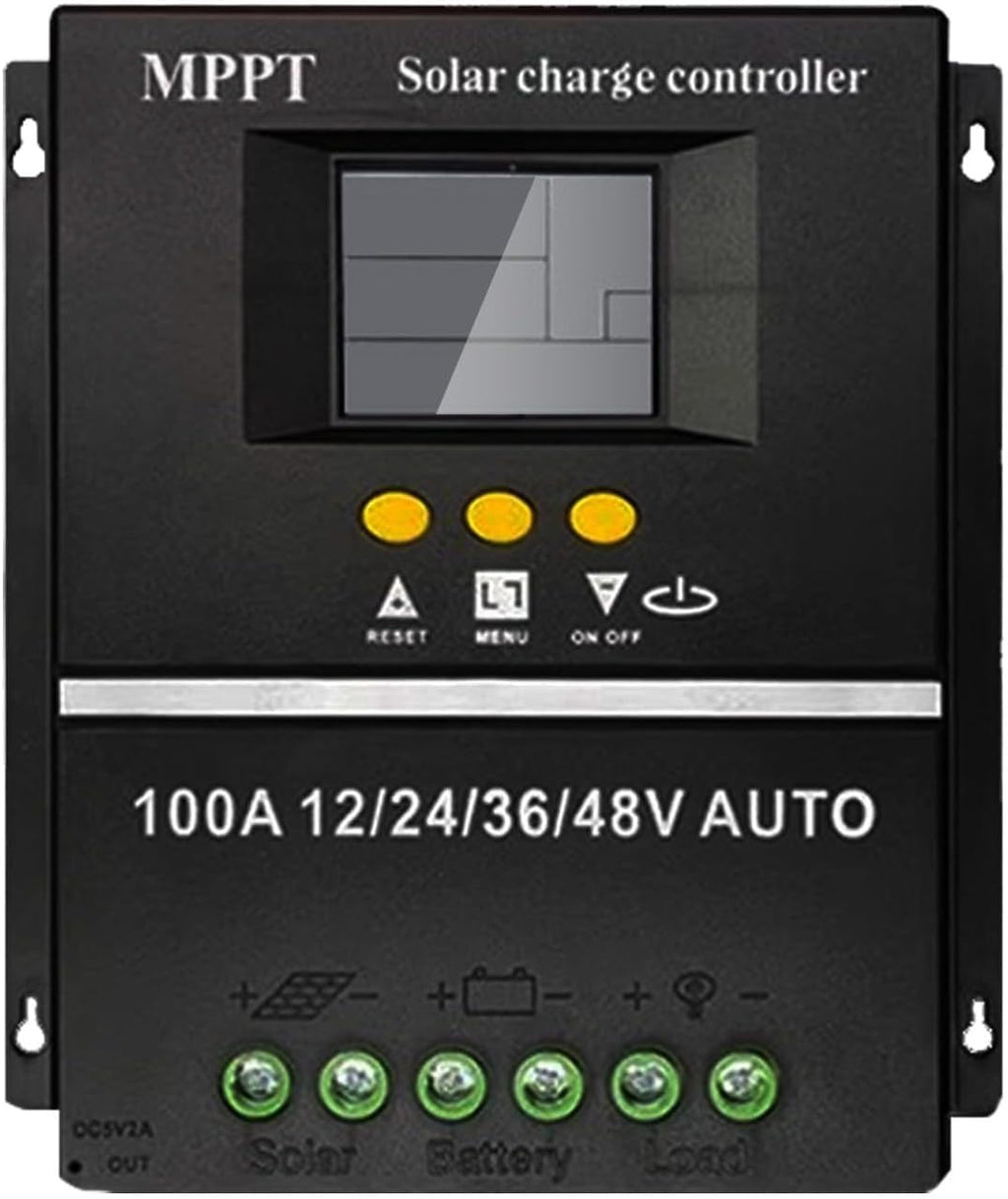 Saooer 100A MPPT Solar Charge Controller, 12/24/36/48V, LCD Display, Dual USB
