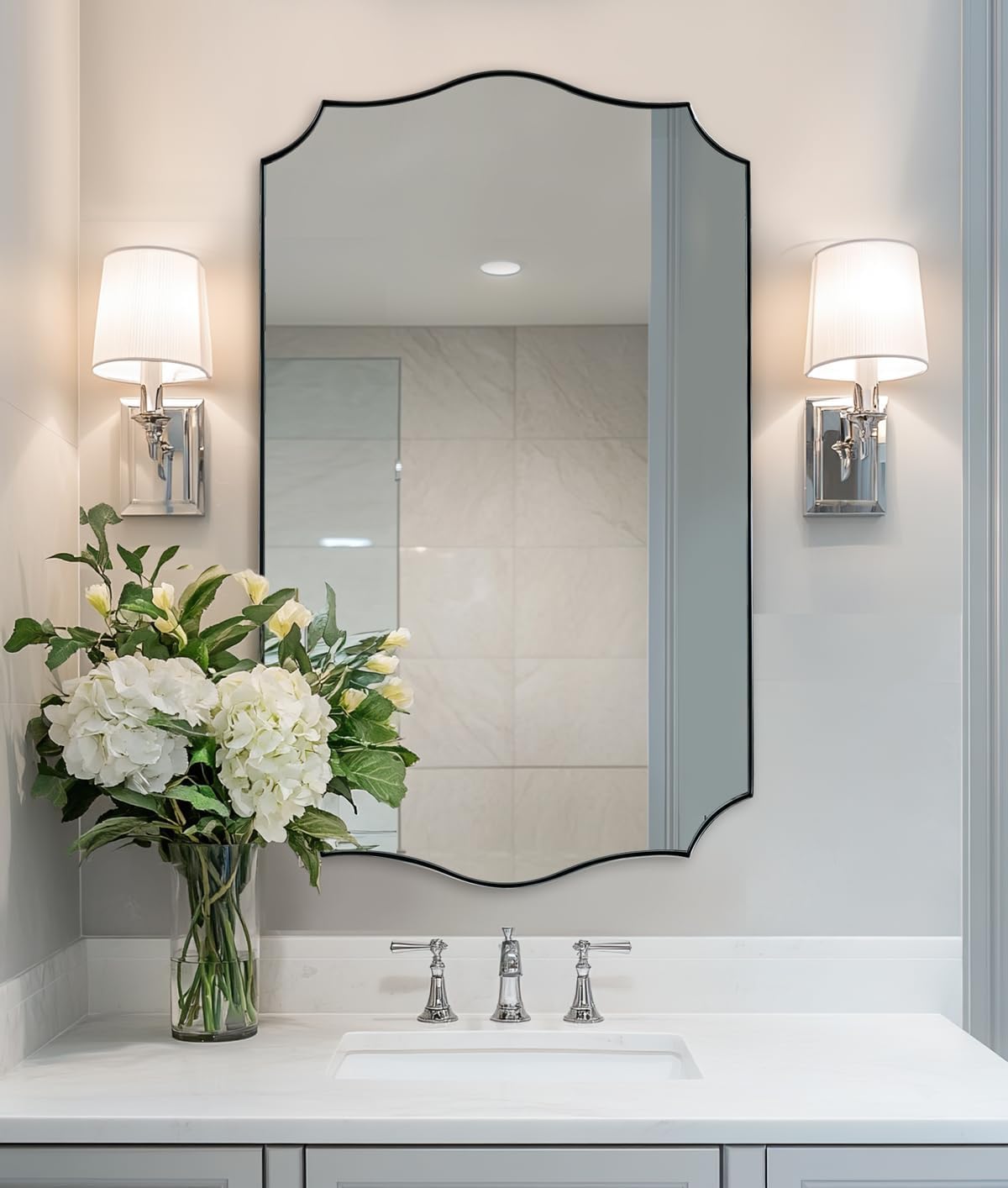 ANDY STAR 24x40 Inch Brushed Nickel Mirror, Unique Rectangle Bathroom Mirror