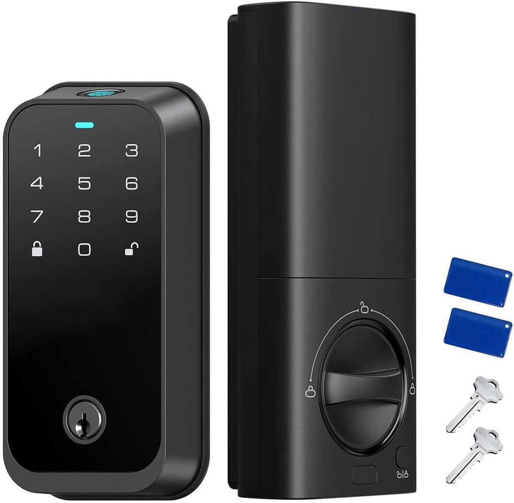 Keypad Fingerprint Keyless Smart Door Lock with Electronic Code/Fob Card/Physical Key for Front Door, Easy Installation