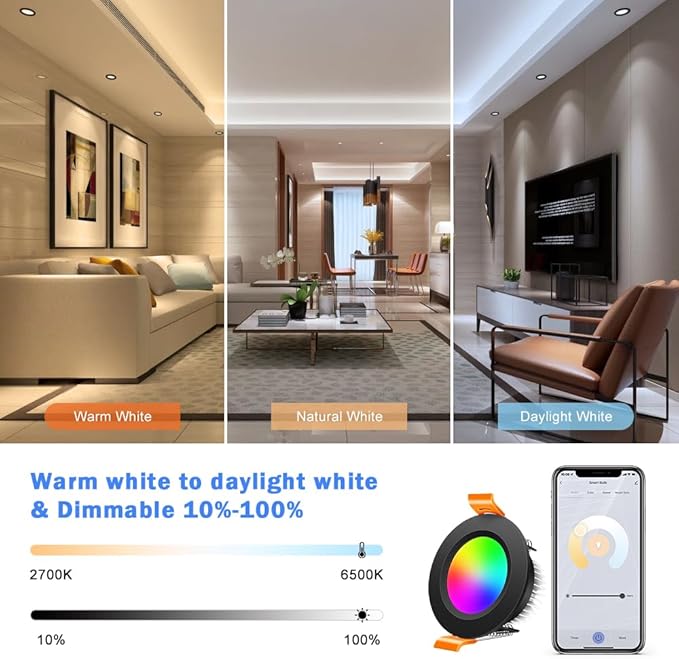 inShareplus 2 Inch Smart Recessed Lighting 10 Pack, 5W WiFi RGB LED Downlight