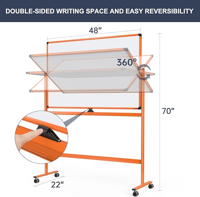 Whiteboard on Wheels, 48x32 Inches Mobile Whiteboard, Rolling Dry Erase Board