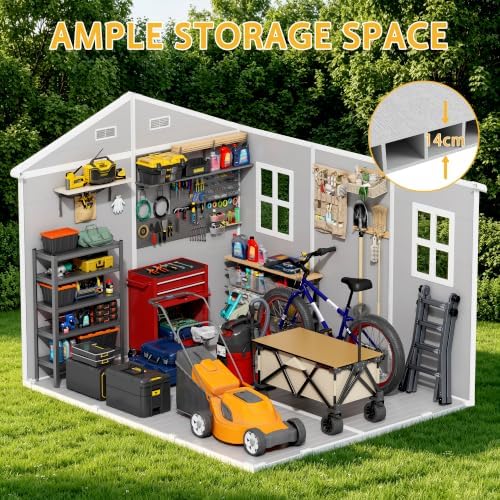 PIPLEO 8x10 FT Resin Outdoor Storage Shed with Floor