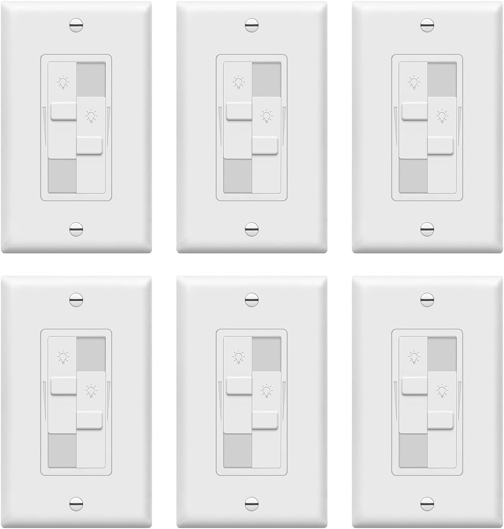 TOPGREENER Kalide Dual Load Dimmer Light Switch, Double LED Dimmer Switch (6 Pack)