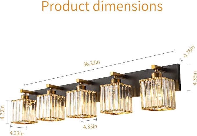 FDPBY Modern Bathroom Vanity Light 5-Lights Black Gold Crystal Bathroom Wall
