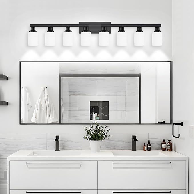 DIKAIDA 8-Light Bathroom Light Fixtures Over Mirror, 52inch Modern Matte Black