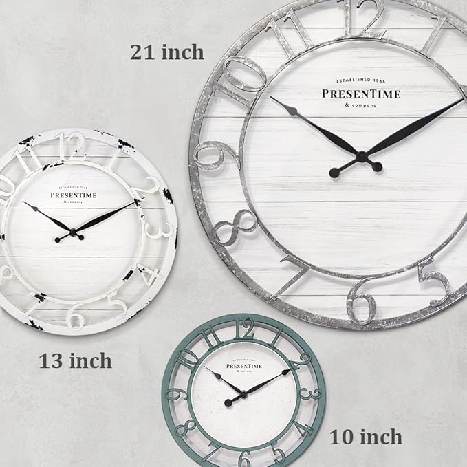 Presentime & Co 21" Farmhouse Series Wall Clock, Shiplap Style, Raised 3D