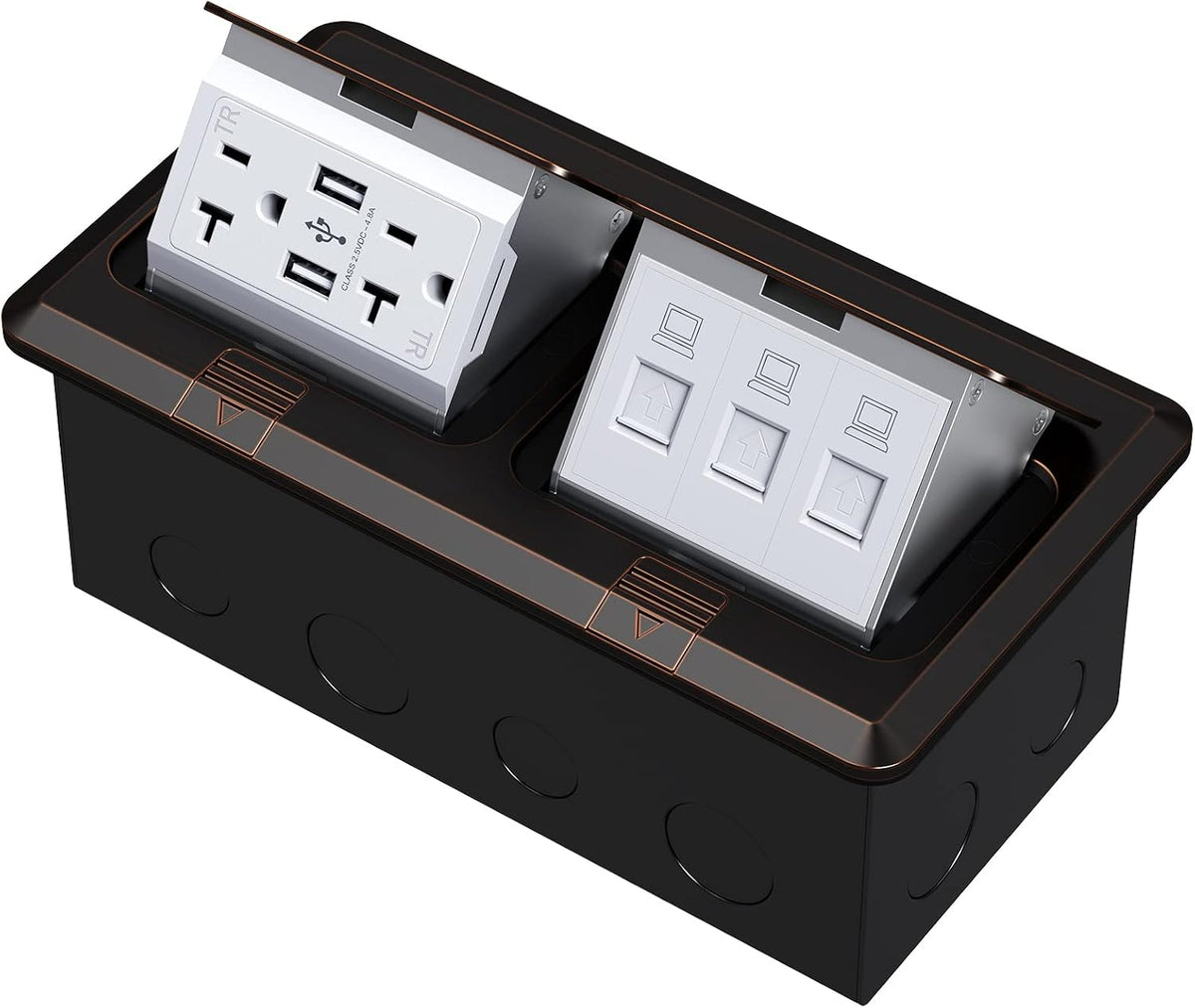 KYHSHJ Dual Pop-Up Floor Electrical Outlet Box Kit，20 Amp Stainless Steel USB