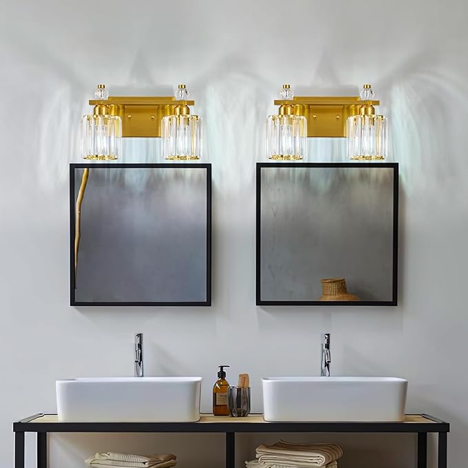 FDPBY Bathroom Vanity Lights 2-Light Gold Modern Crystal Vanity Light Fixtures