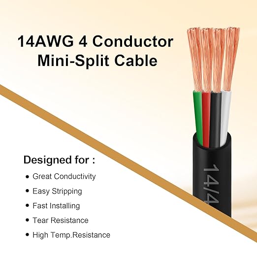 MOOKEERF 14/4 AWG Mini-Split Cable - 250FT 14 AWG 4 Conductor Control Cable