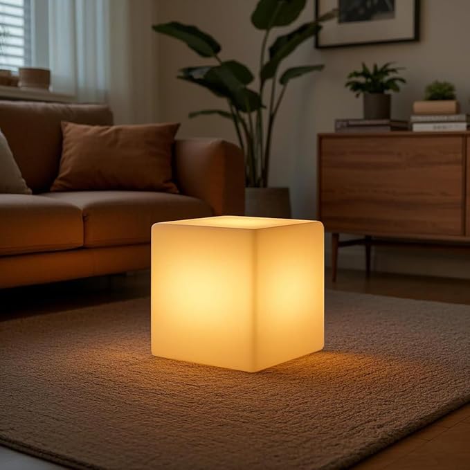 Mr.Go 15-Inch LED Cube Chair, 16 Dimmable RGB Colors Cube Seat w/Remote