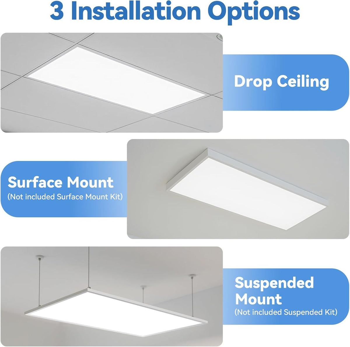 CycevSun 2x4 LED Drop Ceiling Flat Panel Light, 40/50/60W Selectable 6-Pack
