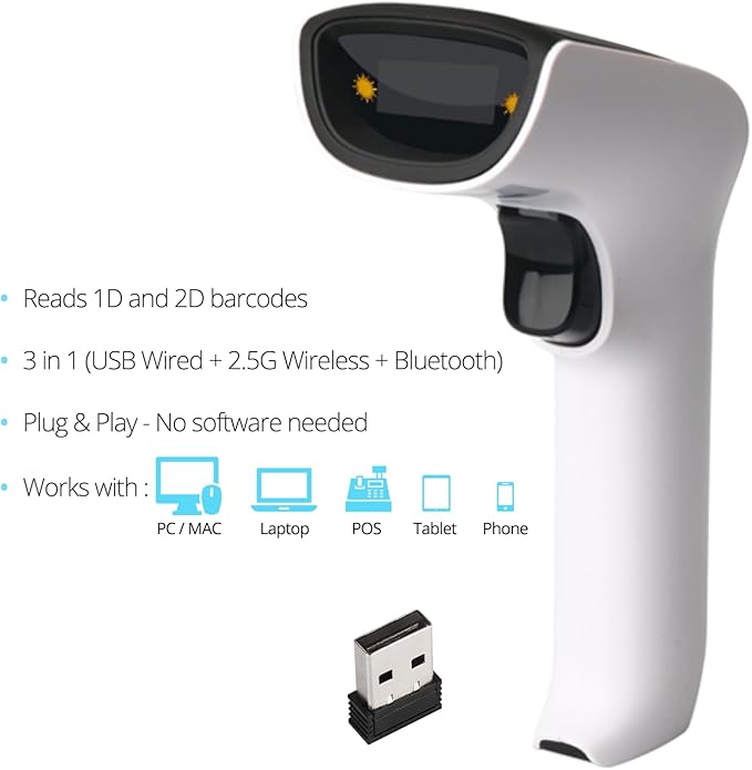 ScanAvenger Wireless Portable 1D&2D Bluetooth Barcode Scanner: Hand Scanner