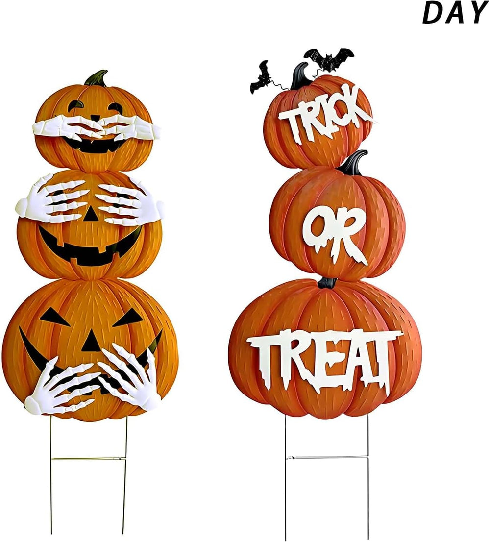 2Pack Glow in The Dark Halloween/Thanksgiving Garden Stakes – Stacked Pumpkin...