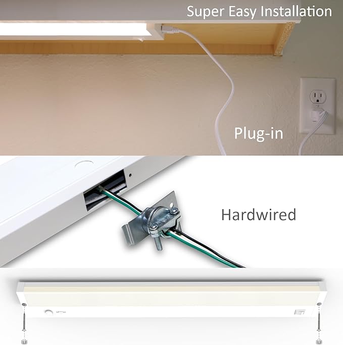 Leetdud Under Cabinet Lighting Plug in or Hardwired Built-in Dimmer, 24 Inch 12W