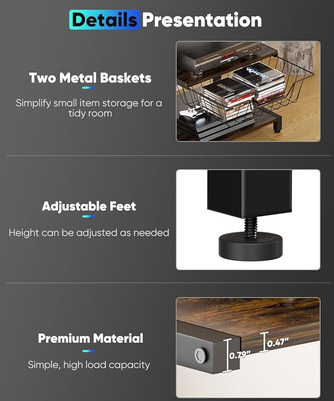 Ardier Media Stand with Two Detachable Baskets, 4-Tier AV Media Stand Corner