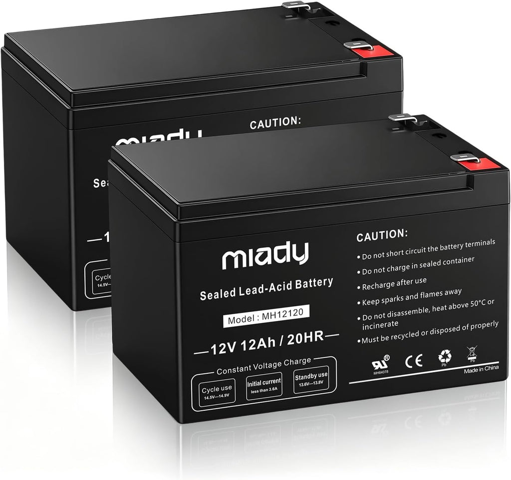 Miady 12V 12Ah Rechargeable Sealed Lead Acid Battery (2 Packs)